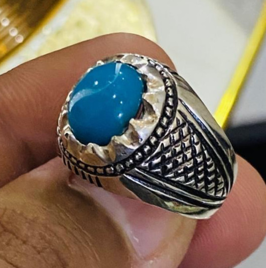Men Turquoise Ring, Natural Feroza Stone, Handmade Ring, Muharam Al Haram Gift