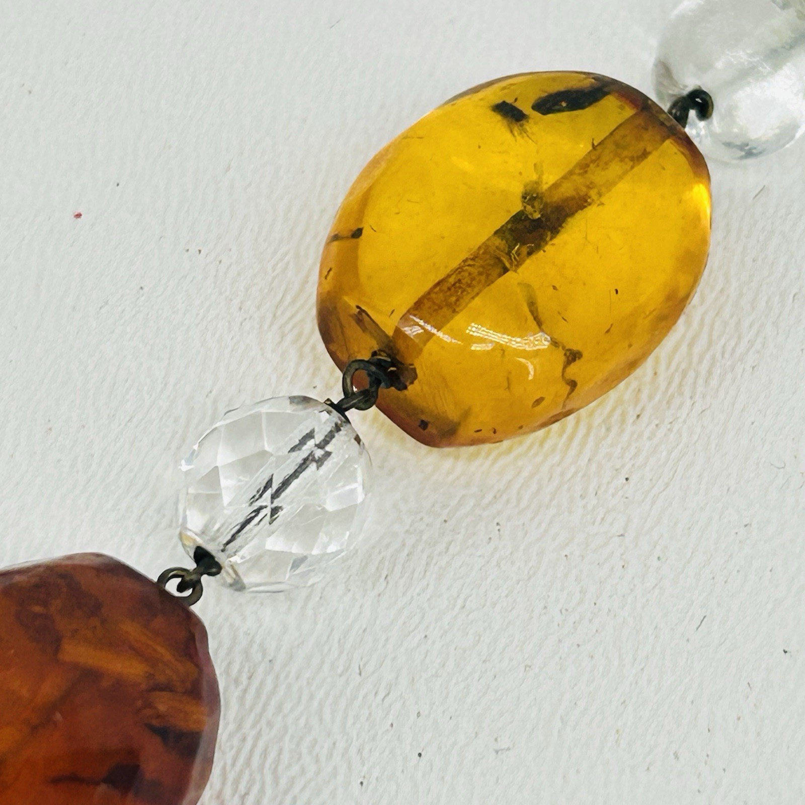 Art Deco Vintage Baltic Amber Honey Cognac Yellow & Clear Glass Necklace 34″