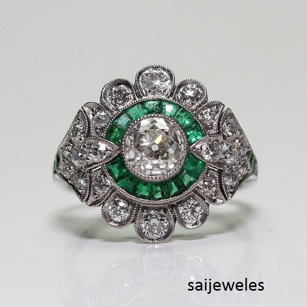 3CT Round Lab-Created Diamond Antique Art Deco Vintage Ring 14K White Gold Over