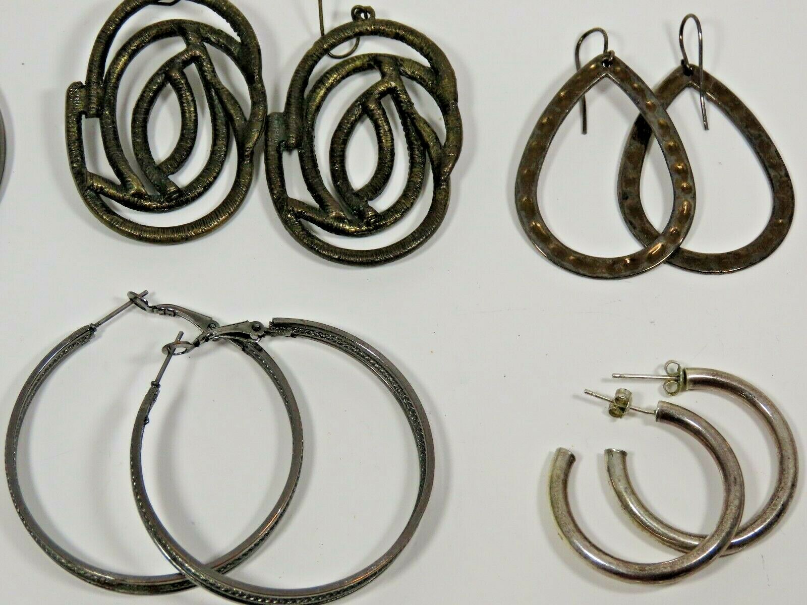 Hoops Dangle Earrings Lot Oxidized Blackened Mixed Vintage Mod Silver Tone B7904