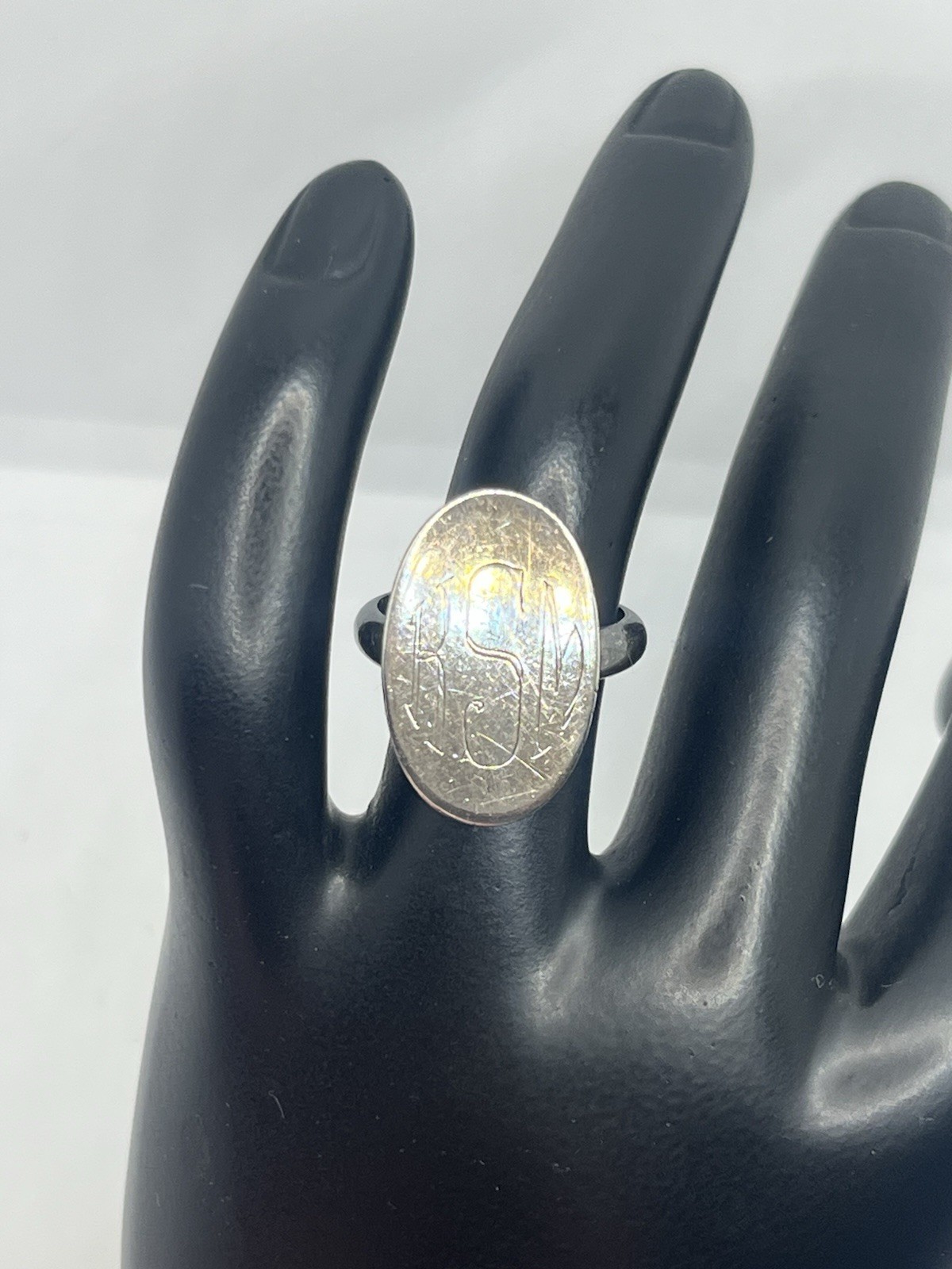 Sterling silver monogrammed signet oval ring size 5 vintage