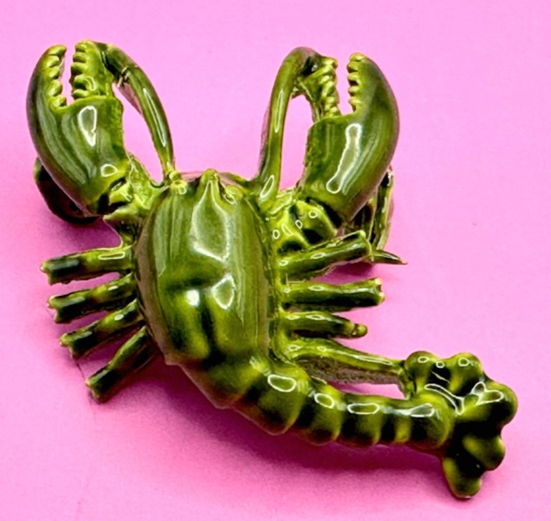 Rare Mini Dark Green Enamel Lobster Mini Brooch Vintage