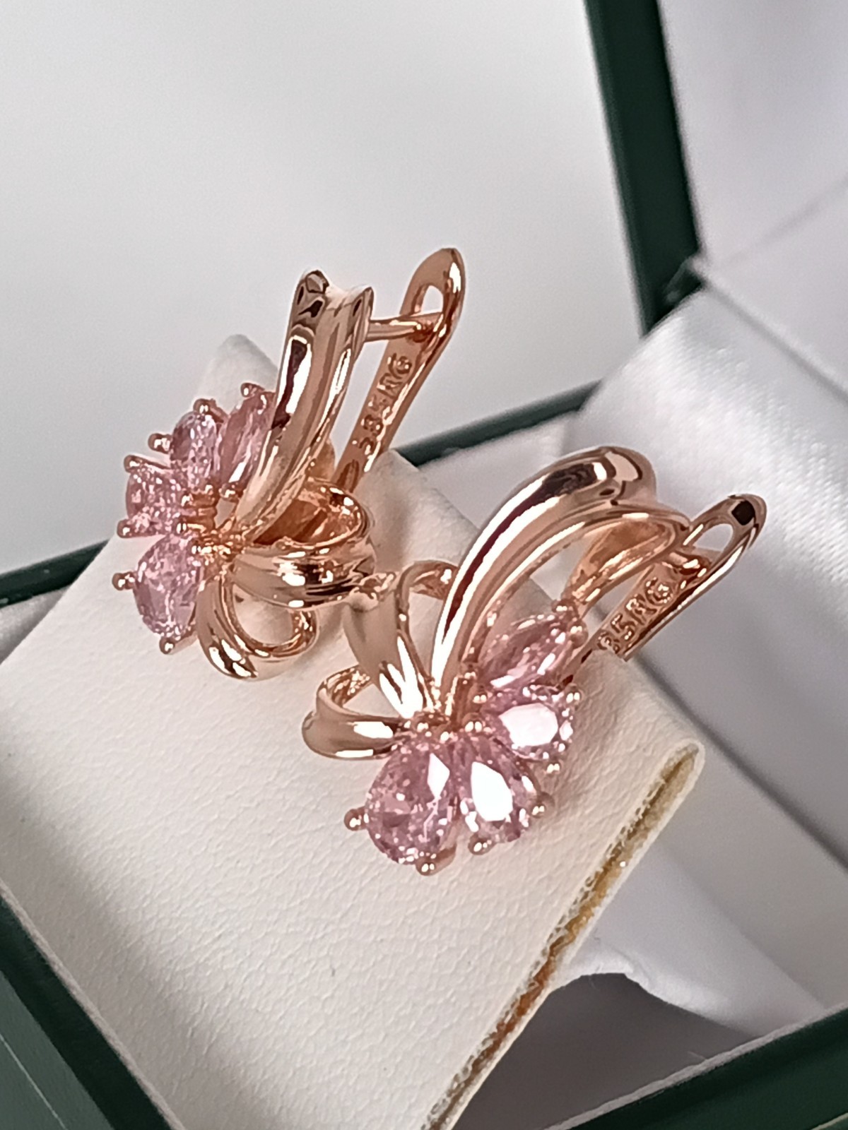 Vintage 1990-s 14 Ct Rolled Gold Pink Topaz Zircons Earrings-Hallmarked 585 RG