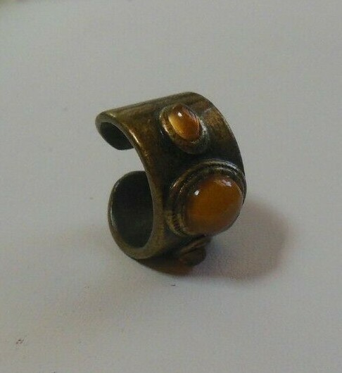Vintage Signed N A Brass Orange Cabochon Ring Size 8