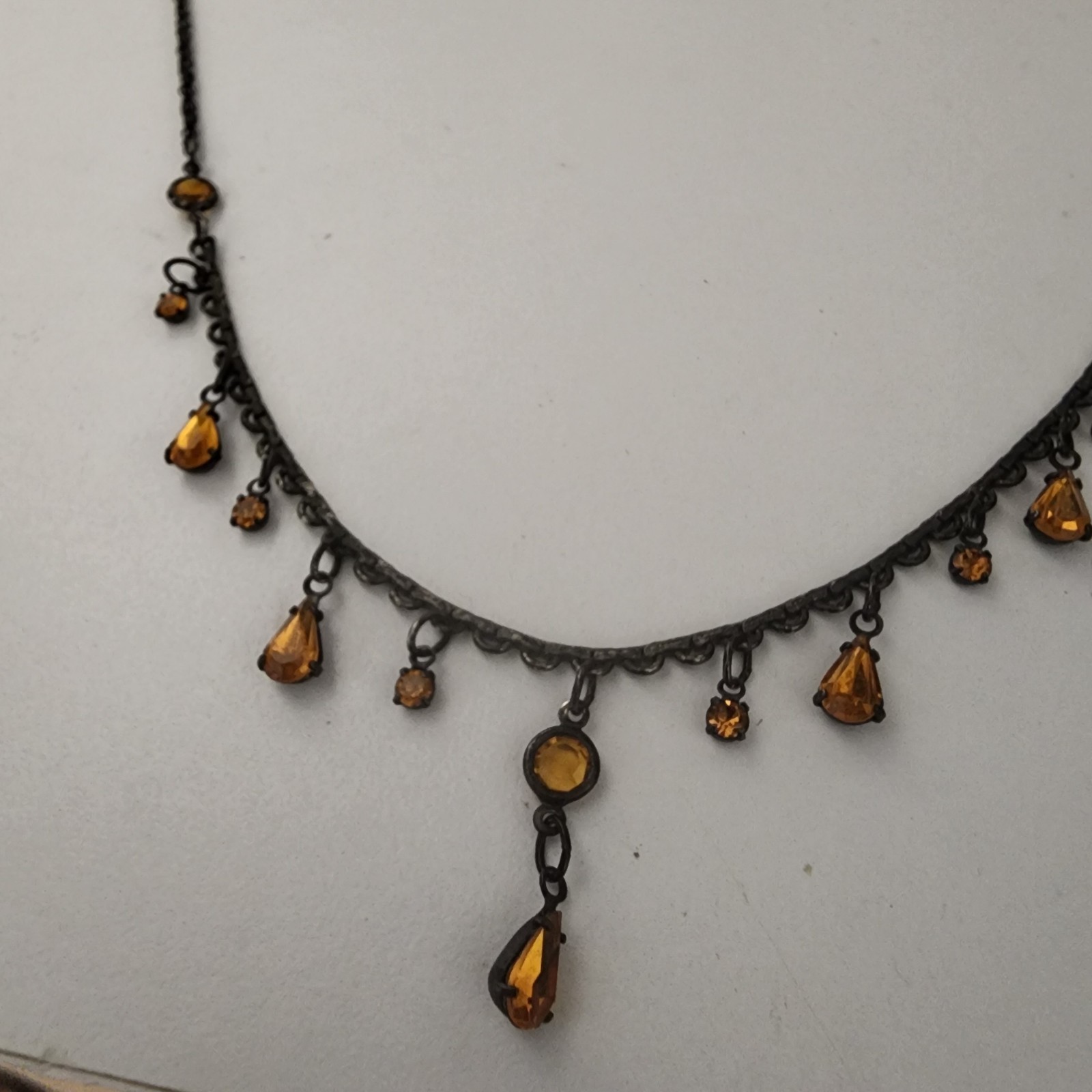 Austrian Crystal Fringe Necklace Cleopatra Amber Stones Vintage Estate Jewelry