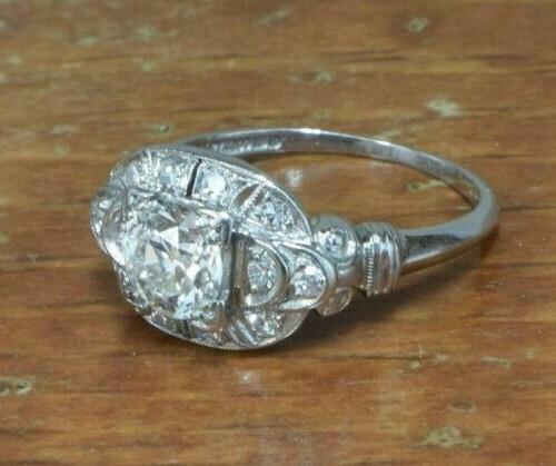 1.2CT White Round Cut Simulated Diamond Art Deco Vintage Wedding 925 Silver Ring