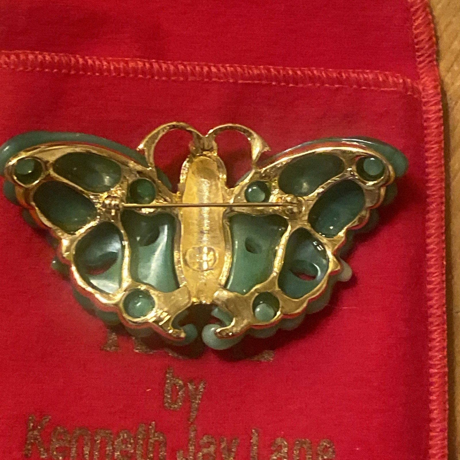PreownedKJL Kenneth Lane Butterfly Moth Brooch Pin Vintage Faux Jade Rhinestone