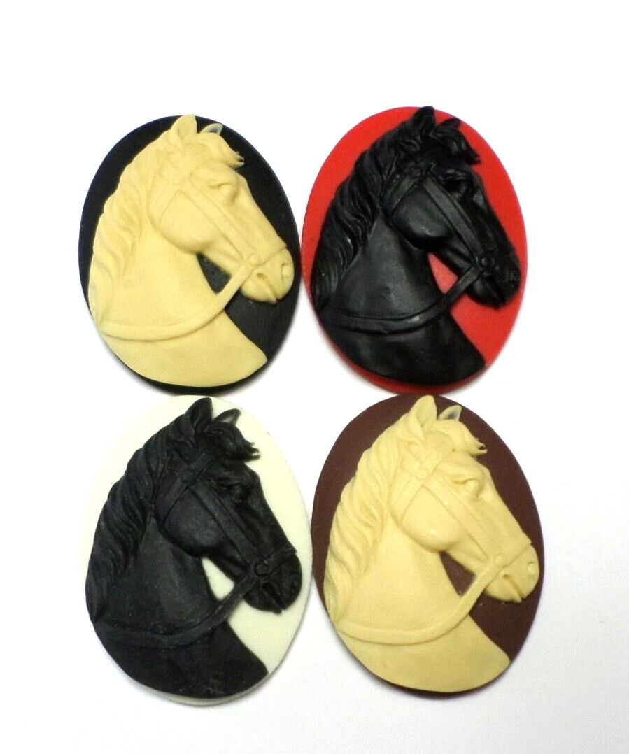 4 Different Colors of 40x30mm Horse Portrait Cameos, Very Nice