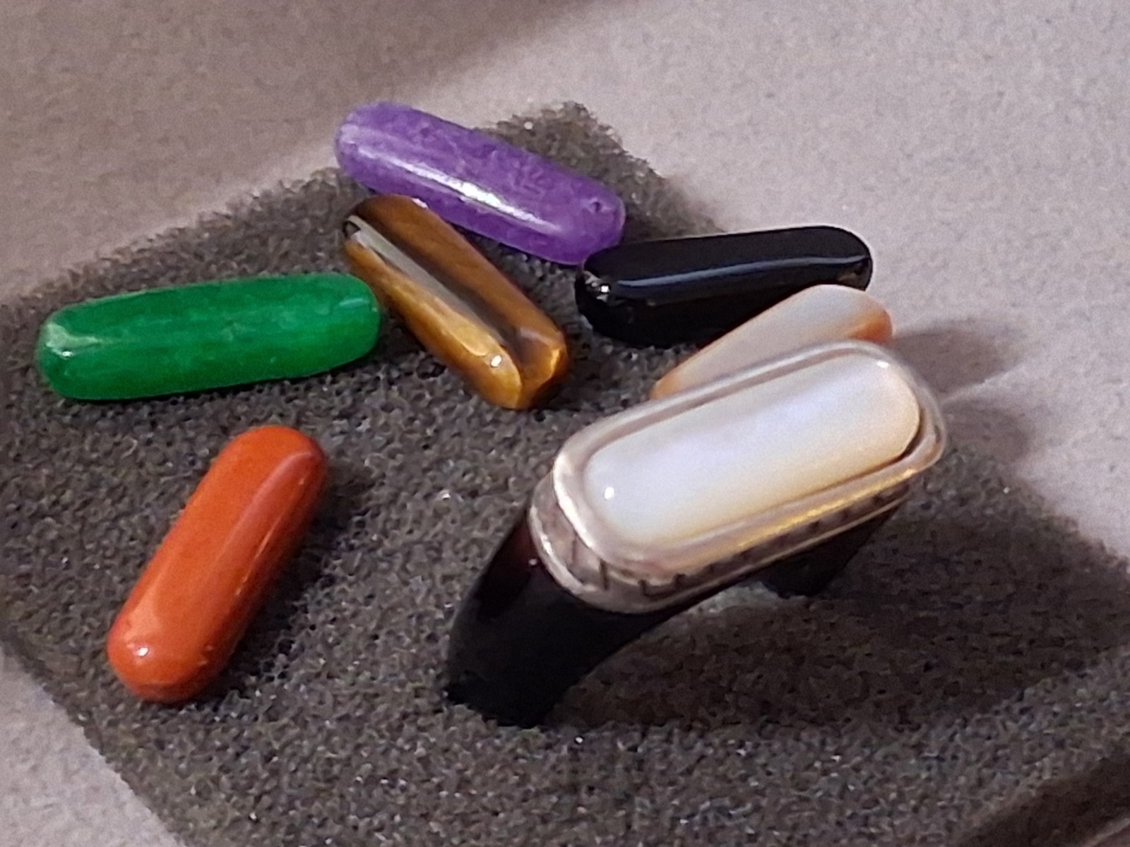 Sterling silver & onyx ring with interchangeable gemstones. SZ 6.75