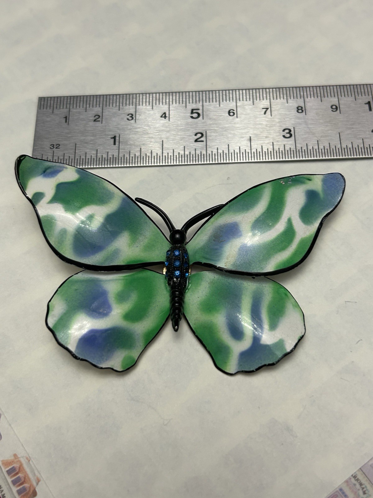 Vintage Mod 60s Pretty Blue Enamel Painted Metal Layered Butterfly Brooch Pin