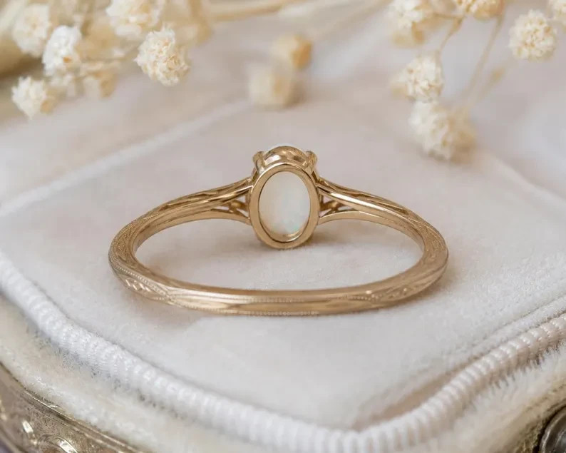 Natural Ethiopian Opal Ring 925 Sterling Silver Minimal Vintage Ring