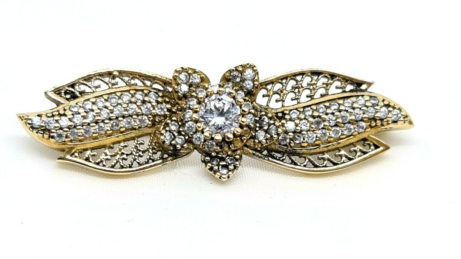 Vintage Silver Brooch Plated With Gold Water Set With Zrconia Stones #982#