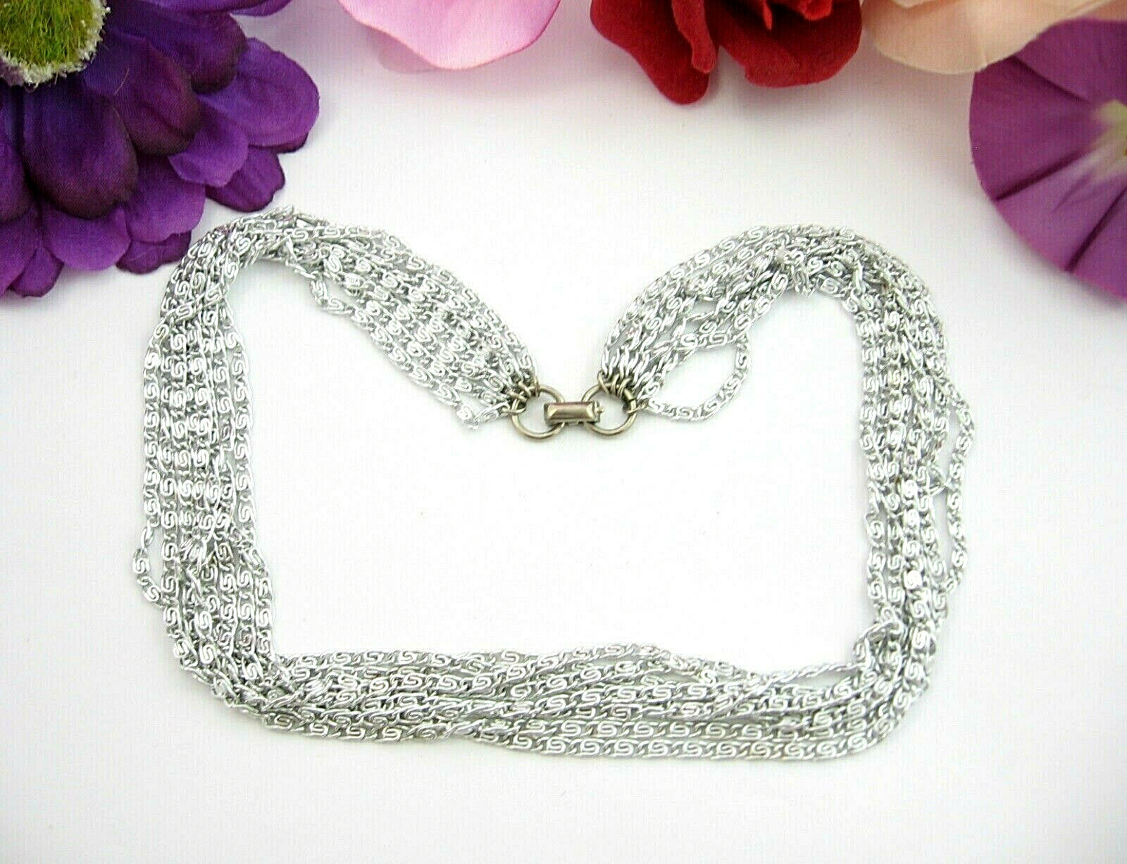 Sarah Coventry SILVERY CASCADE Multi 8 Strand NECKLACE Vintage Silvertone 16″