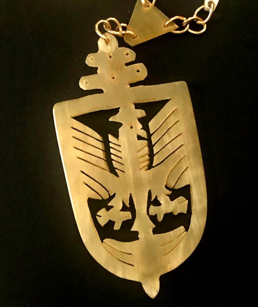 Hand Carved EAGLE PENDANT NECKLACE Natural Horn 33″ Paddle Links ~Unique Vintage