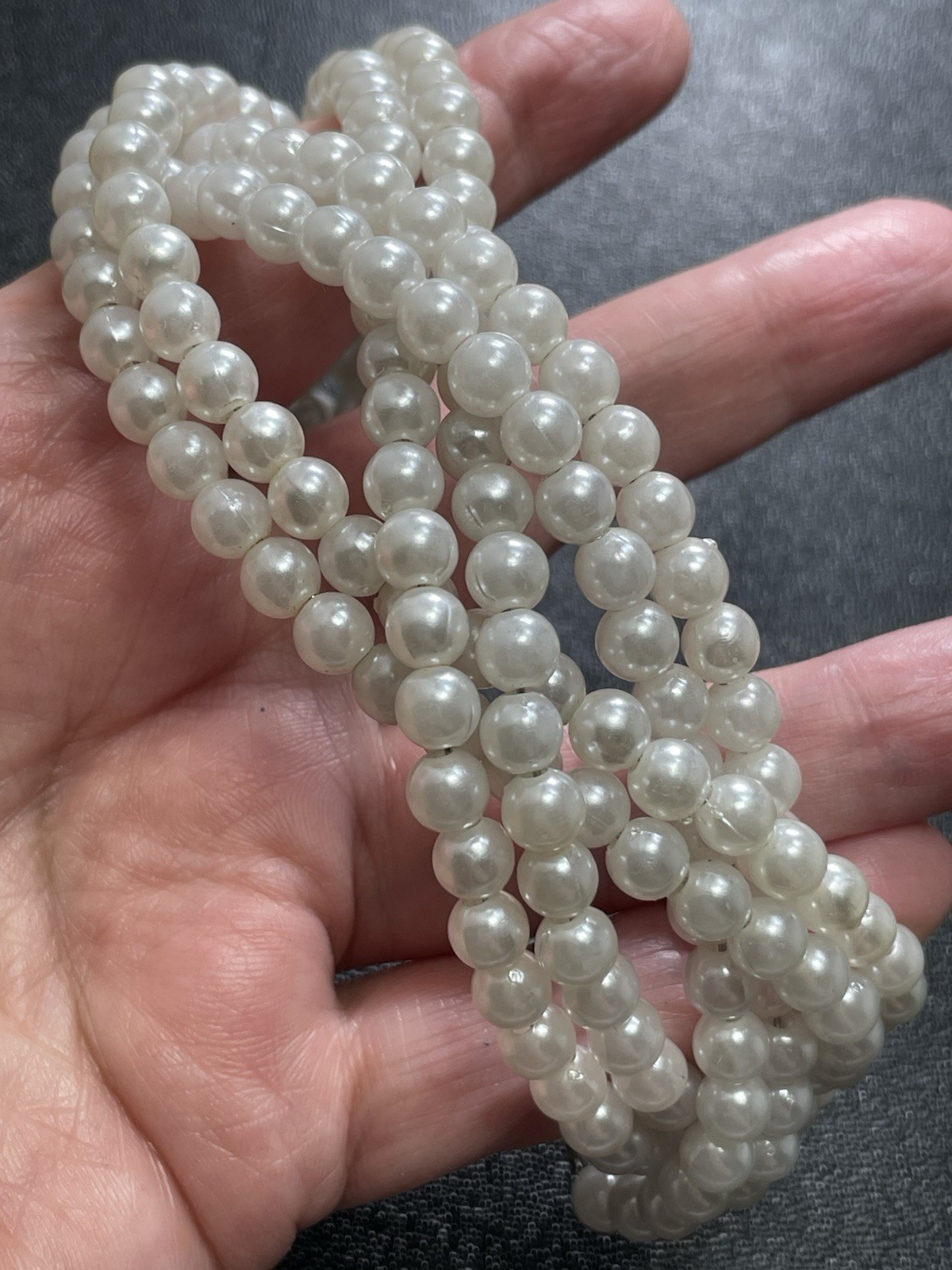 Vintage Faux Pearl Beaded 1.5” Wide Cuff Wrap Bracelet