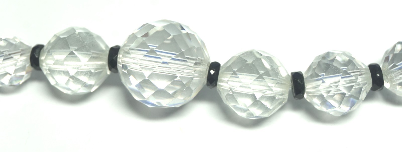 VTG Disco Ball Faceted Crystal Bead Necklace w/Black Spacers & Rhinestone Clasp