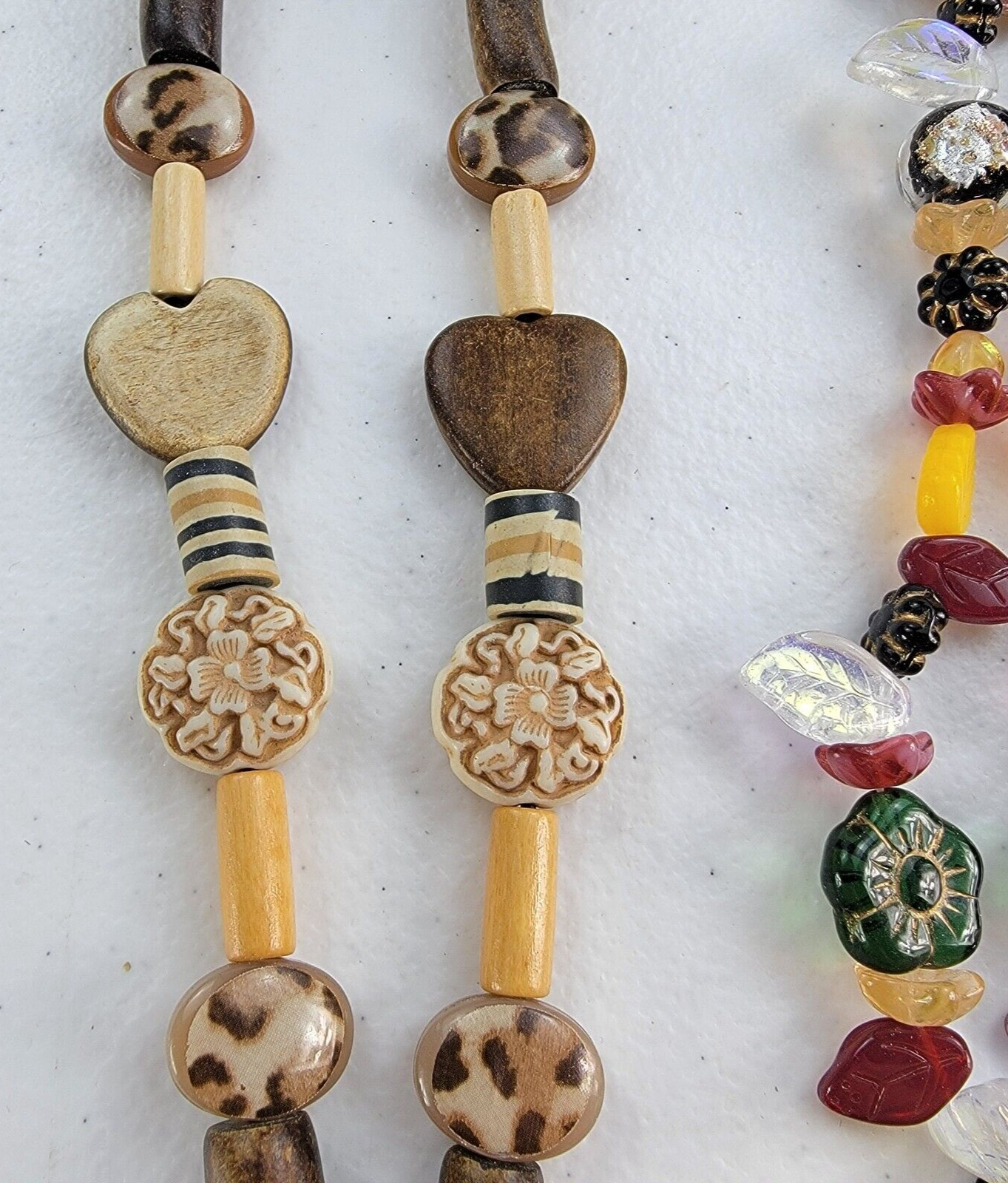 African Ethnic Carved Face Pendant And Glass Millefiori Beaded Necklace Lot Of 2