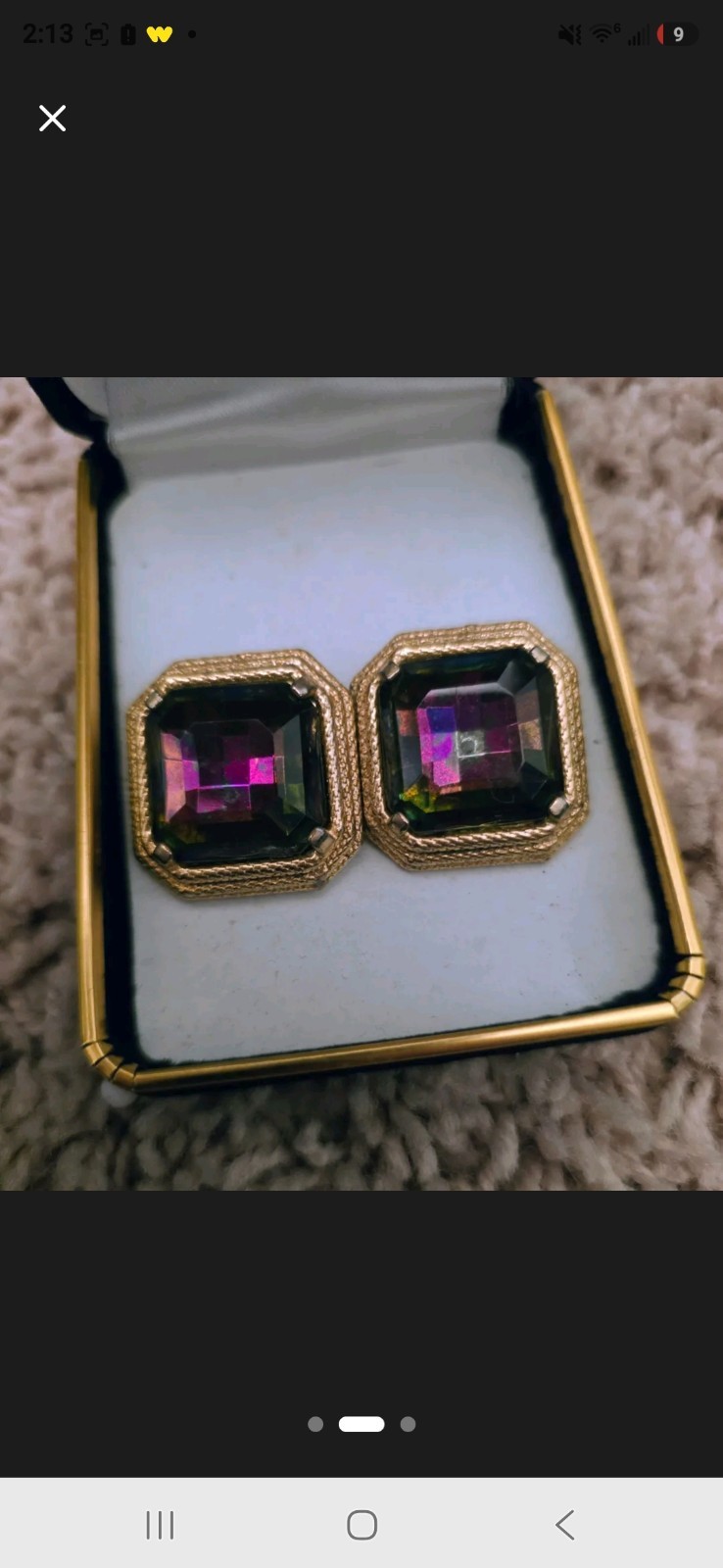 Schiaparelli Gilded Gold Vermeil Filigree with Iridescent Stone emerald cut…