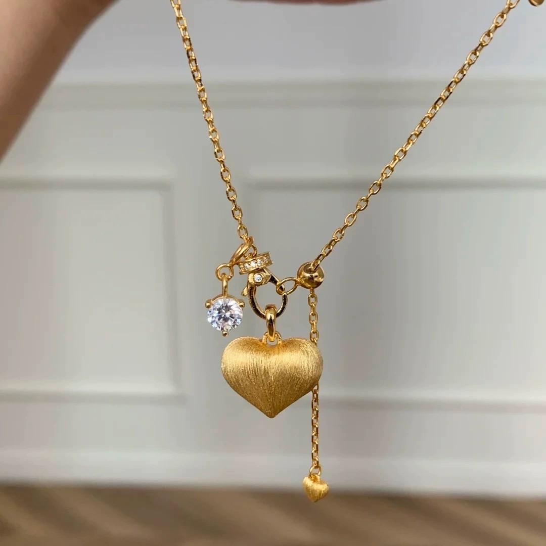 Vintage Brushed Heart Pendant Necklace Elegant Collarbone Chain Wedding Gift
