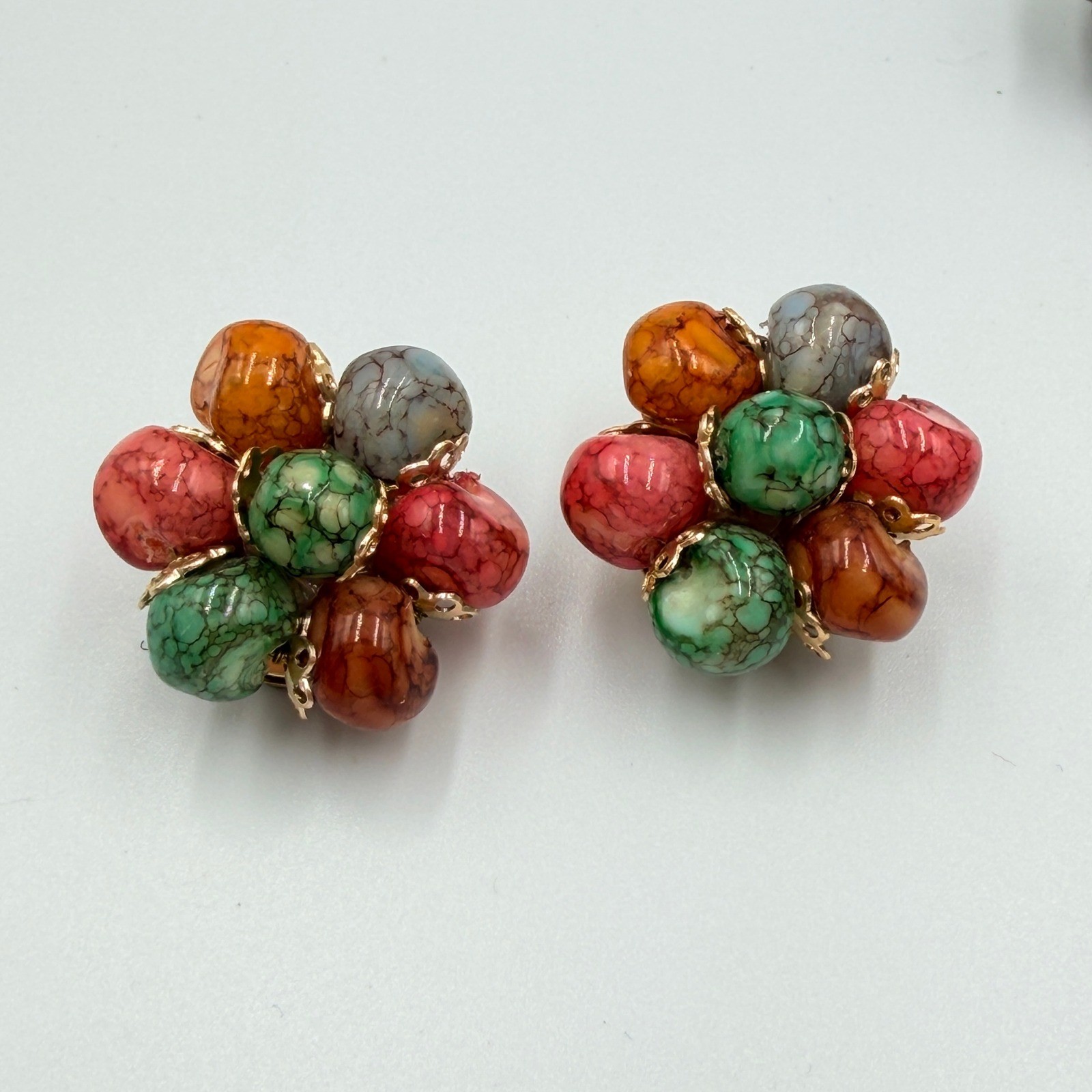 Vtg Japan Hong Kong Beaded Cluster Earrings Lot 10 Pair MCM Costume Jewelry Clip