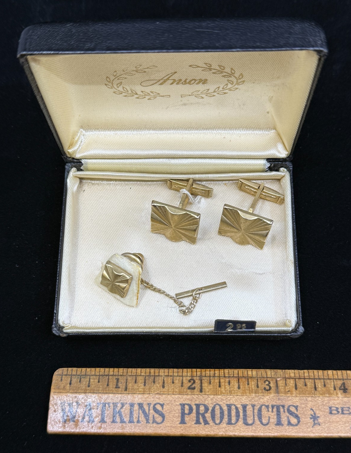 Vintage 1950s Anson Cufflinks & Tie Pin Clip Set NOS Unused in Original Box