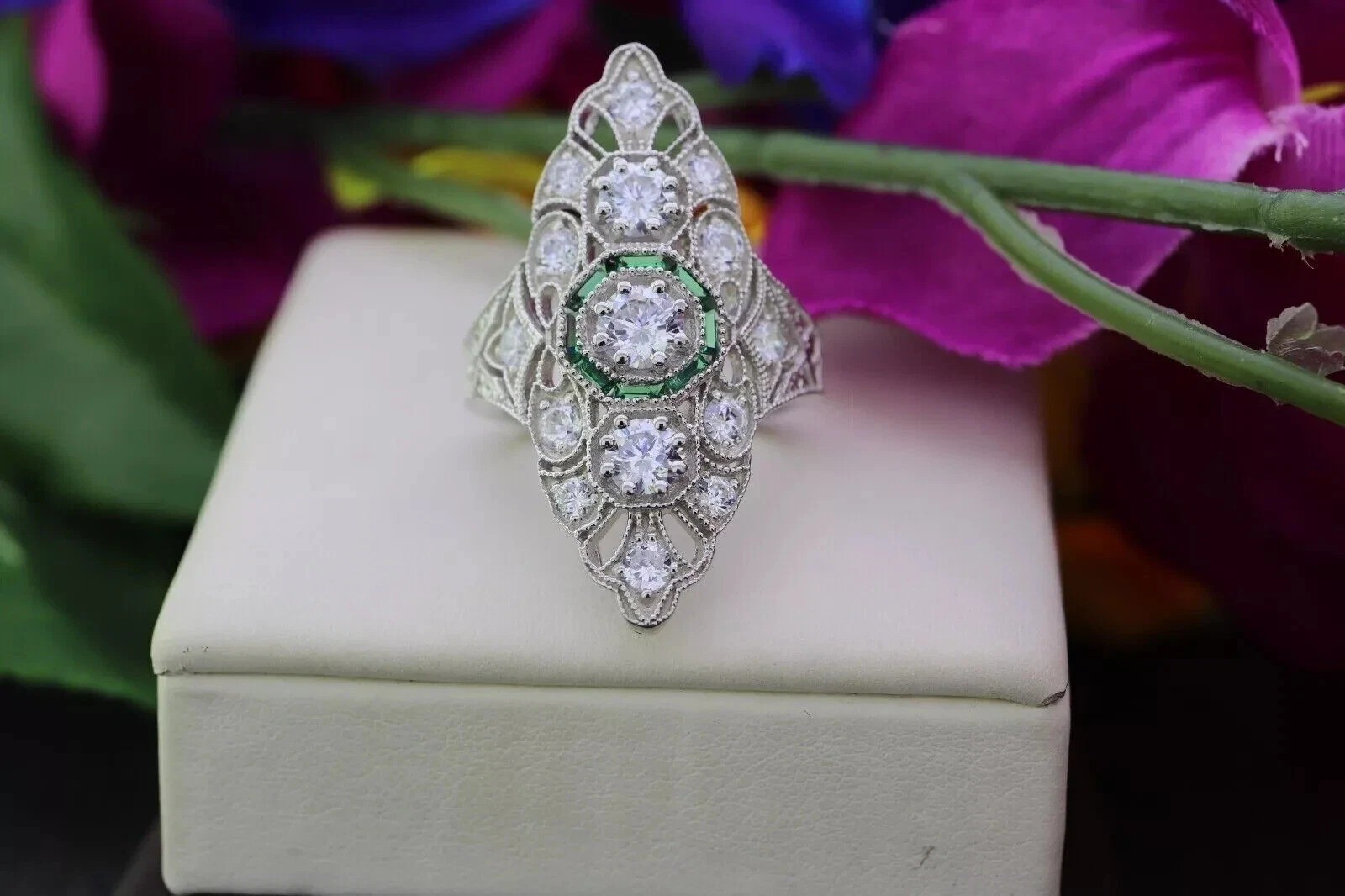 Art Deco 2.50Ct White Emerald CZ Vintage Engagement Wedding Ring In 925 Silver