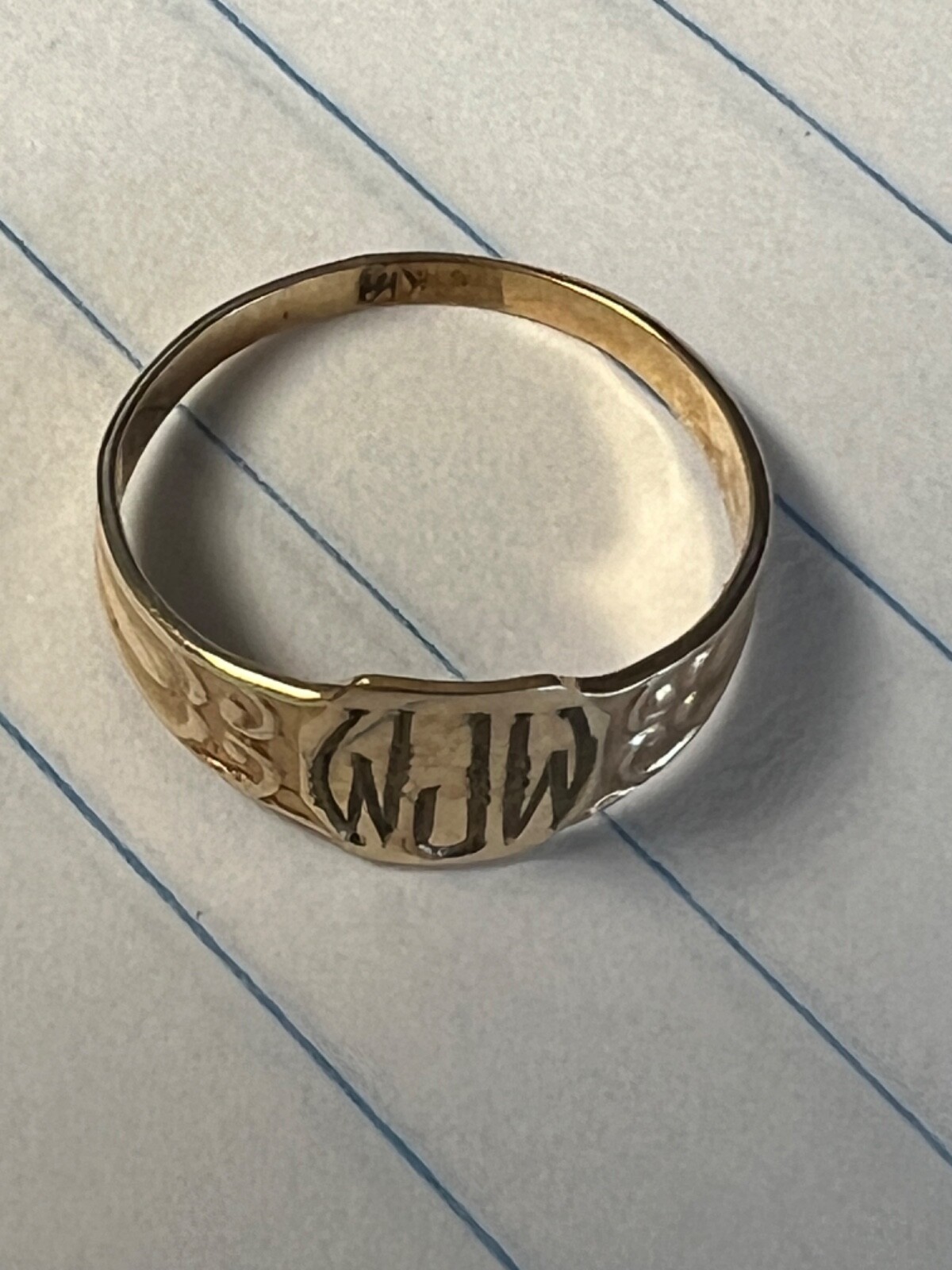 antique 14k rosy yellow gold Baby ring WJW signet monogram