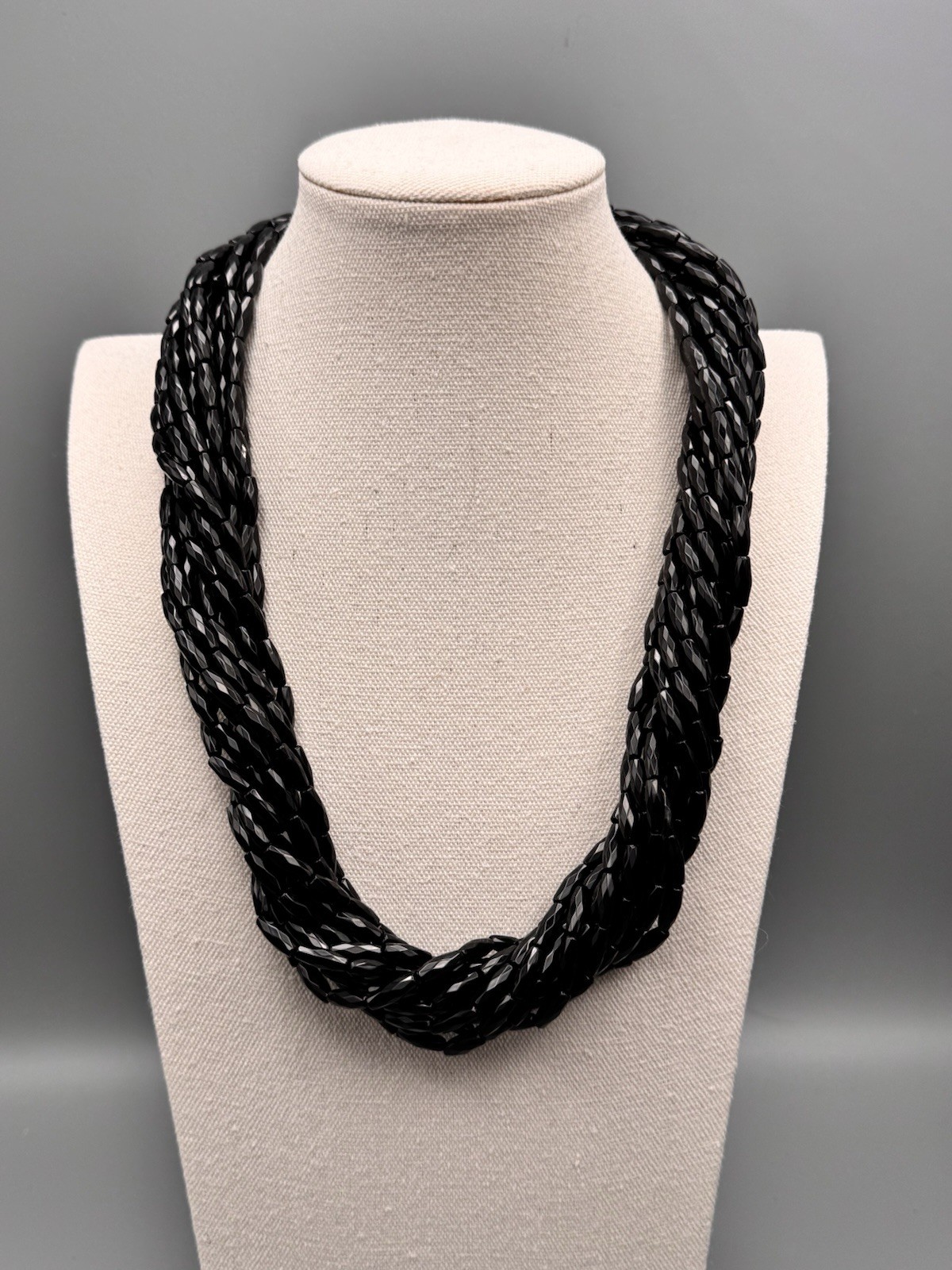 Vintage Black Necklace DESIGNER QUALITY Lucite Beads Multi Strand