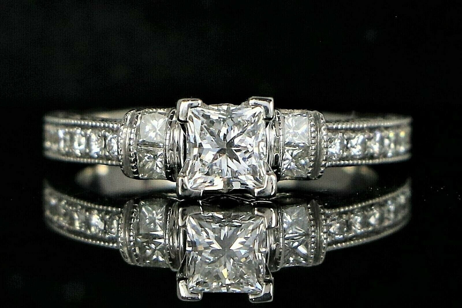 1/2 CT White Princess Cut Simulated Diamond Art Deco Antique Ring In 925 Silver