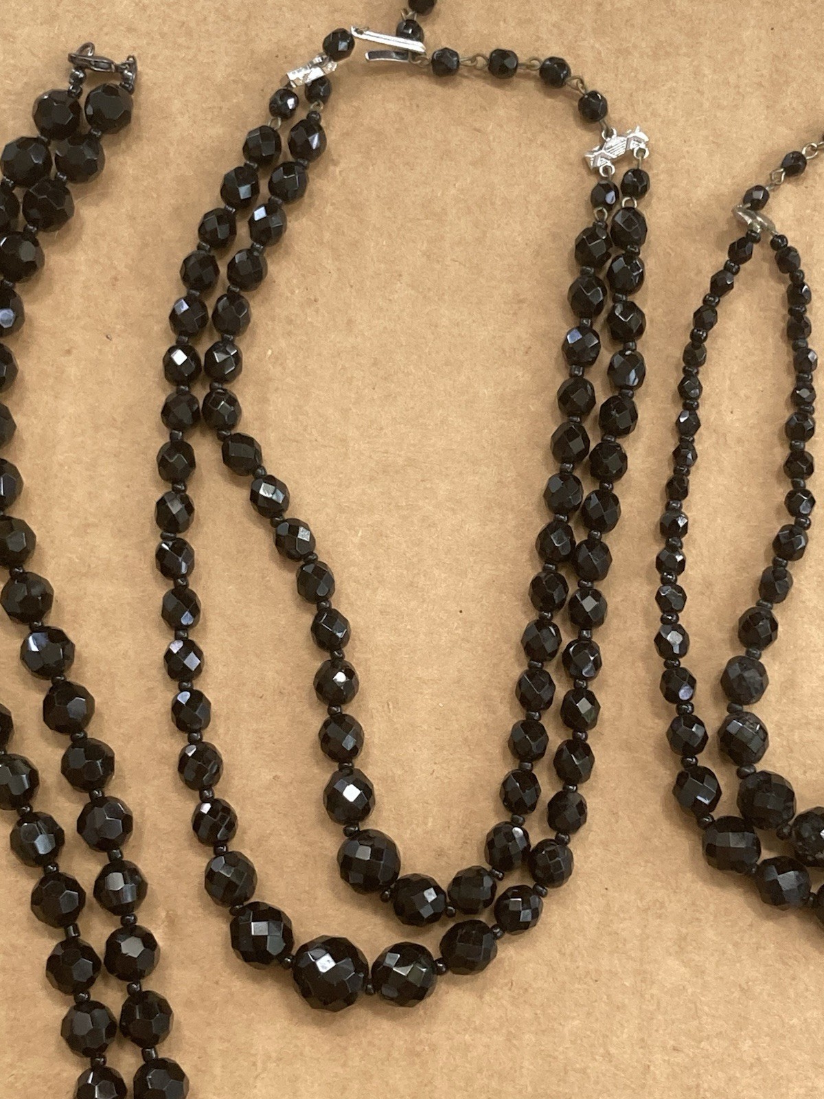 Vintage Black Glass Bead Necklace Lot ~ 1 lb wear or craft