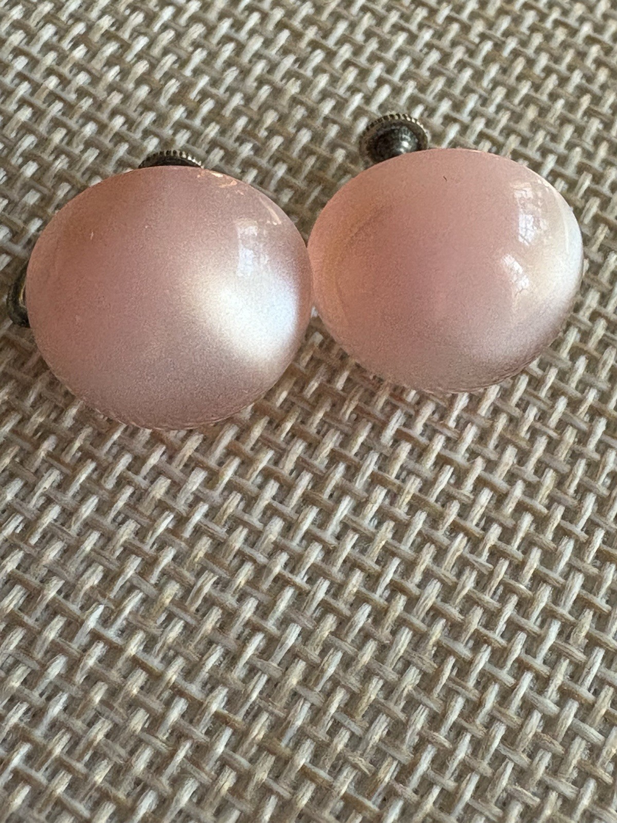 Vintage Pretty Pink moon glow Sterling silver screw back earrings