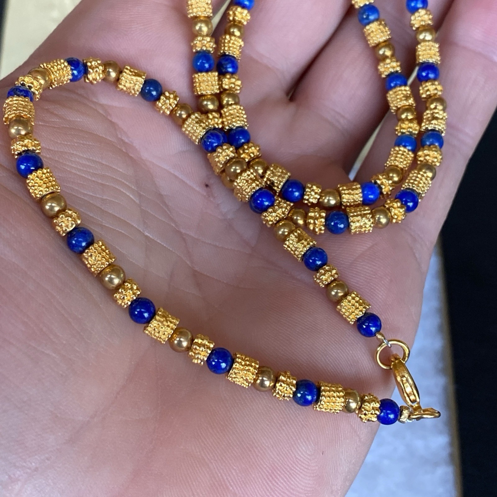 Vtg Museum Museum Art Lapis Lazuli Beaded Necklace Bracelet Etruscan Revival MMA