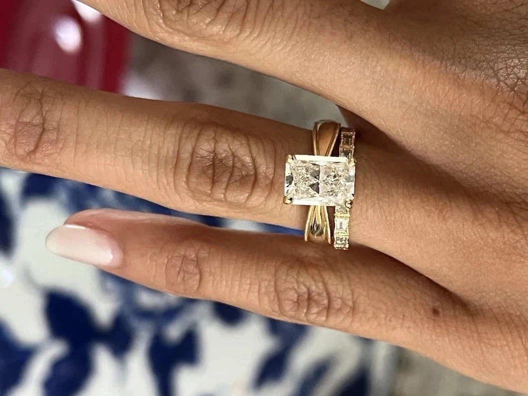 3Ct VVS1 Radiant Cut Lab Created Diamond Anniversary 14K White Gold FN Ring Set
