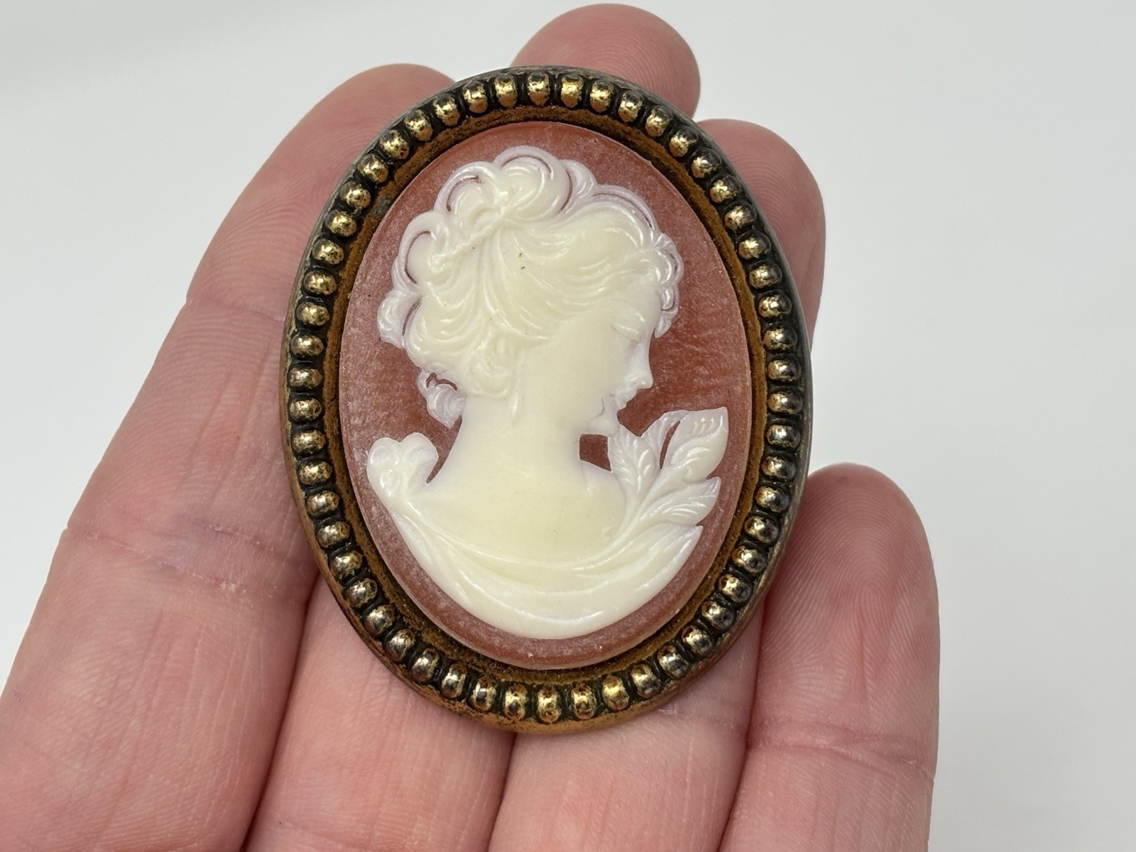Vintage 60’s Large Faux Cameo Pin Brooch or Pendant 2″ Estee Lauder?