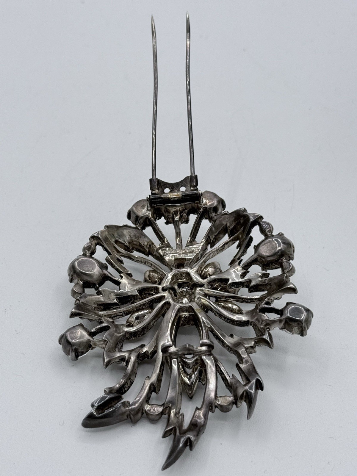GIGANTIC 1940 Original Vintage EISENBERG Sterling silver RHINESTONE Fur Clip PIN