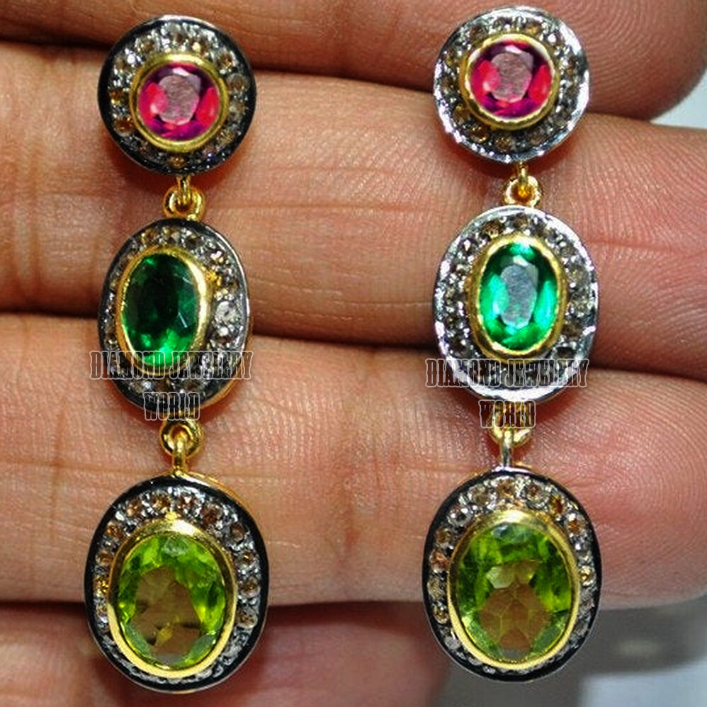 Gorgeous 1.95ct Rose Cut Diamond Gemstone Studded Silver Vintage Earring Jewelry