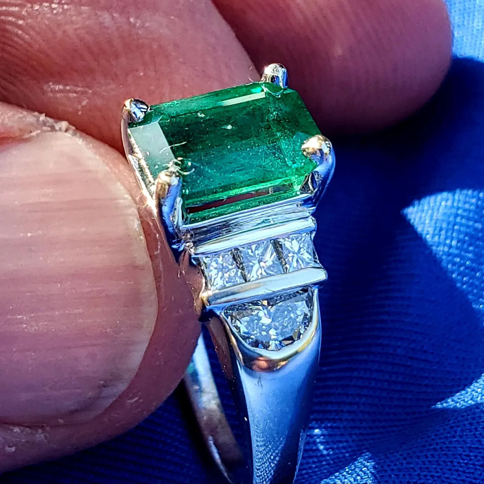 Original EARTH MINED EMERALD DIAMOND Deco Engagement Ring 14K GOLD Solitaire S 7