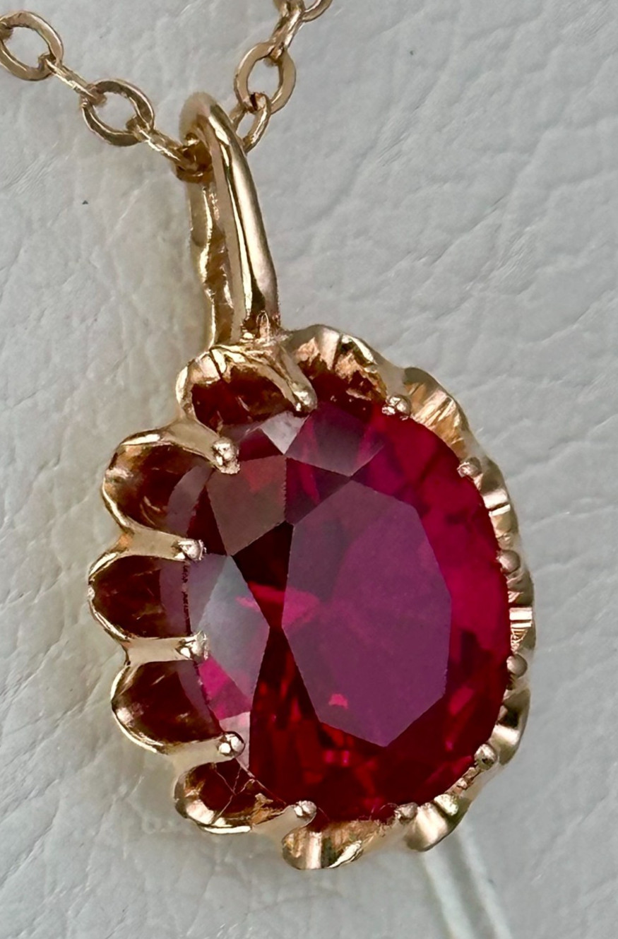 USSR Vintage Original Rose Gold Ruby (lab. made) Pendant 583 14K 2,12 g. Ukraine