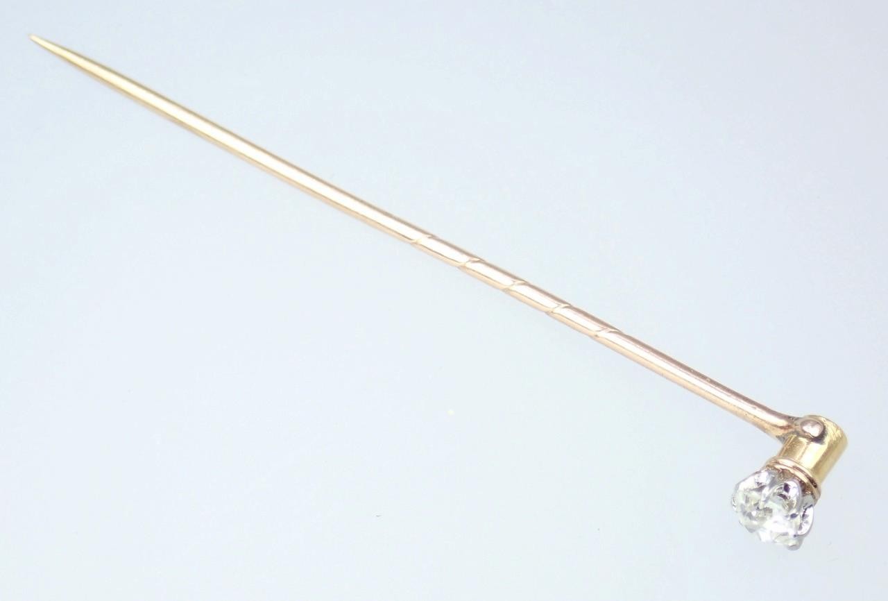 Pretty Antique Victorian 12K Gold Old Mine Cut Diamond Collar Stud Stick Pin Box