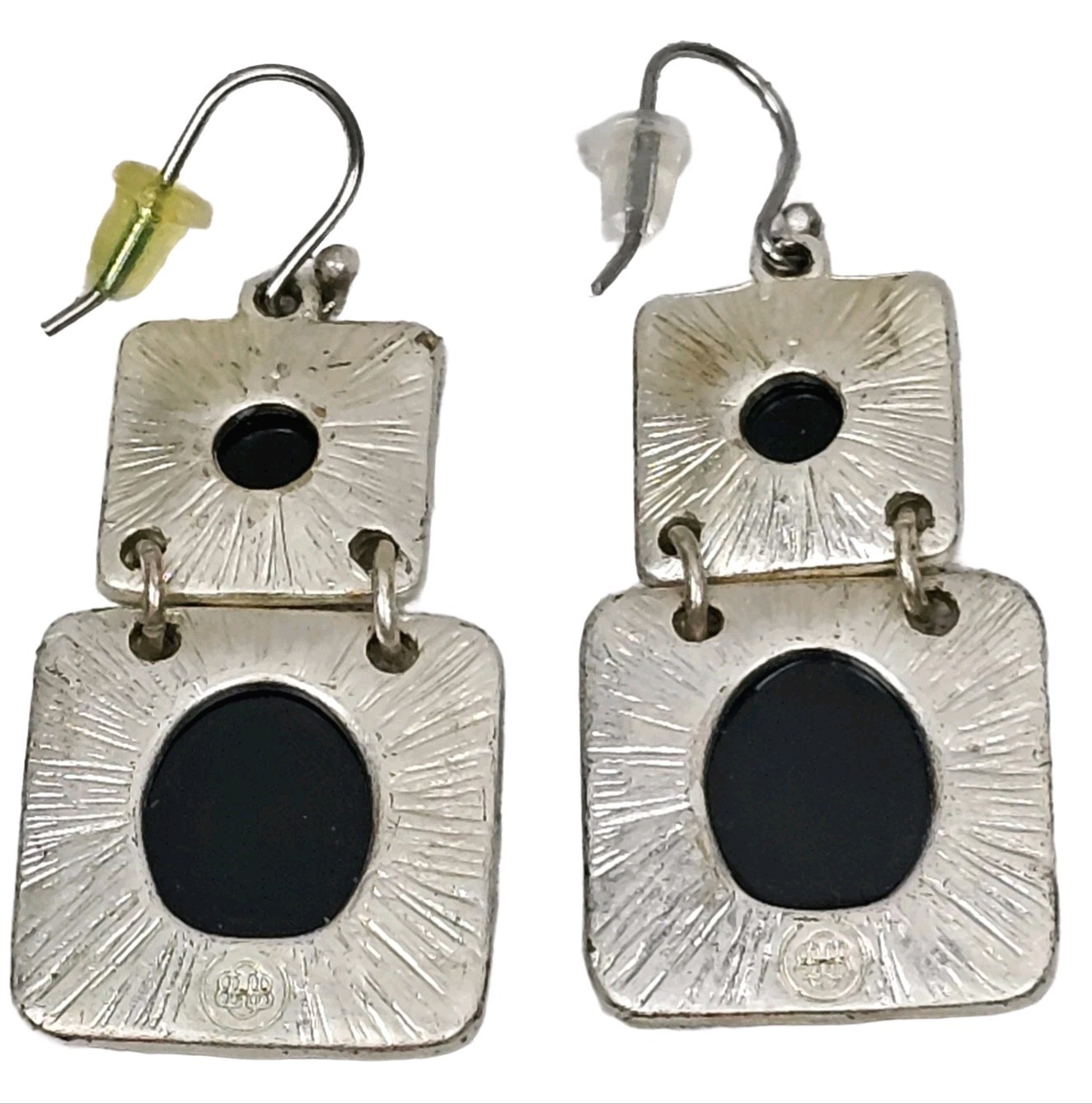 Vintage Mid-Century Style Geometric 2 Part Dangle Pierced Ear Earrings 1 3/8″L
