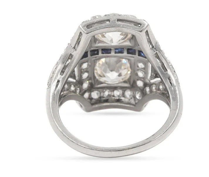 Art Deco Style 3Ct Lab Created Diamond &Sapphire Halo 14K White Gold Finish Ring
