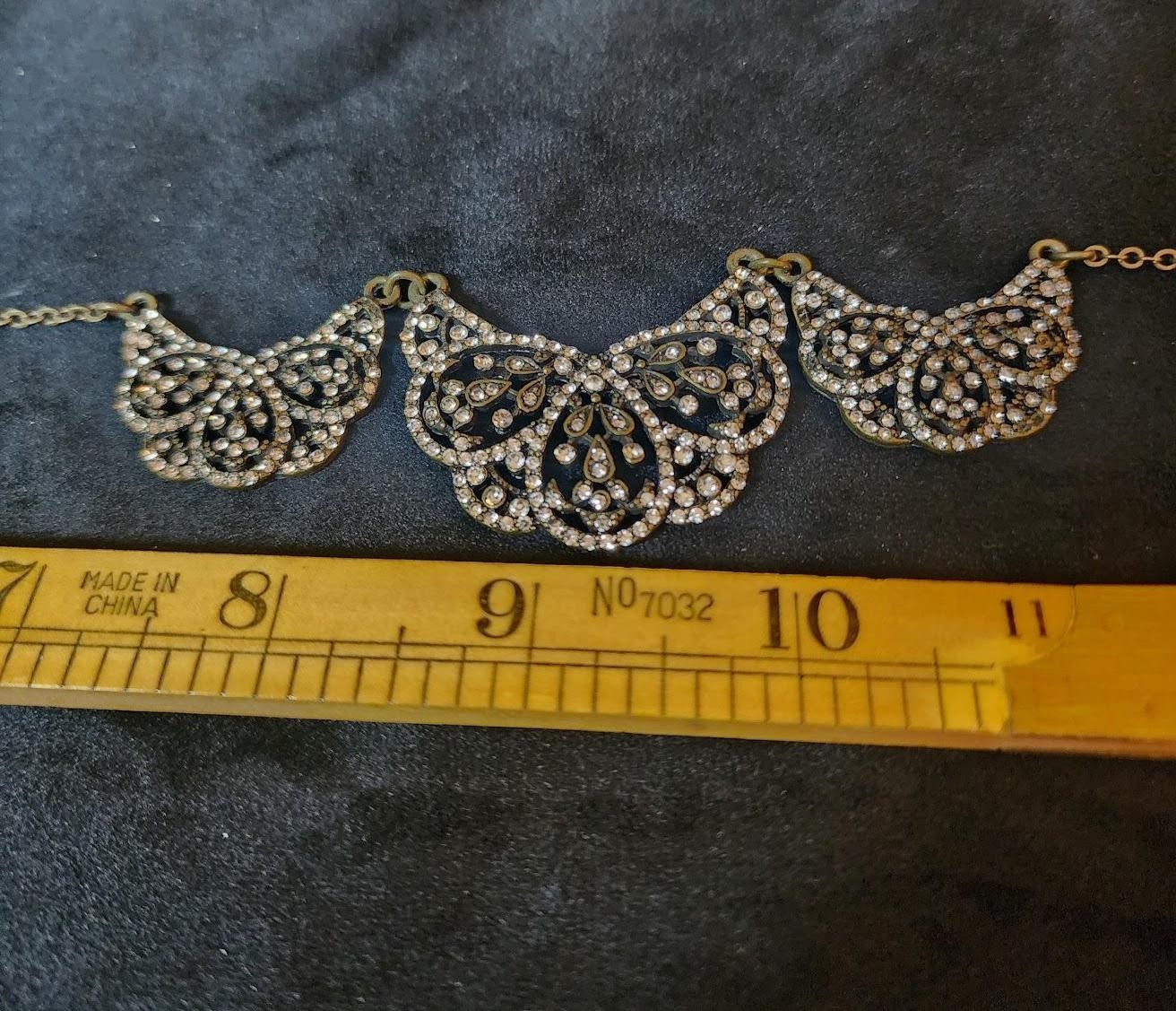Vintage Rhinestone Filagree Bronze Jewelry Set