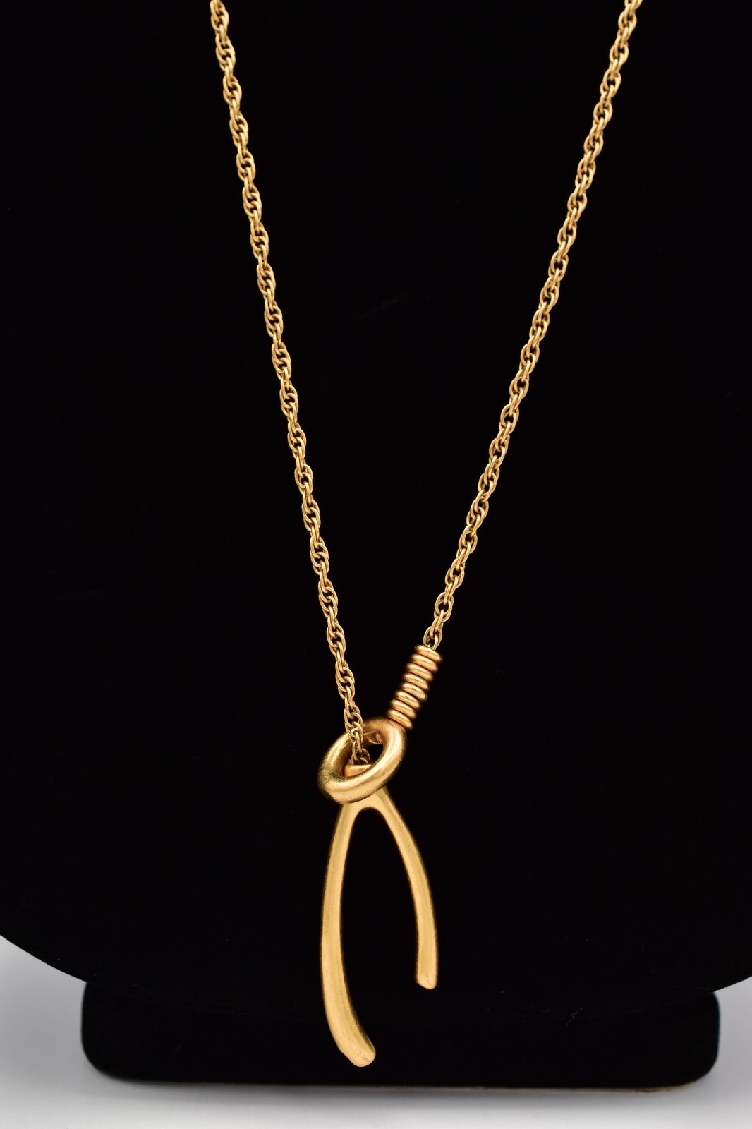 Madewell Wishbone Pendant Necklace Brushed Gold Minimalist Lucky Charm BinBE