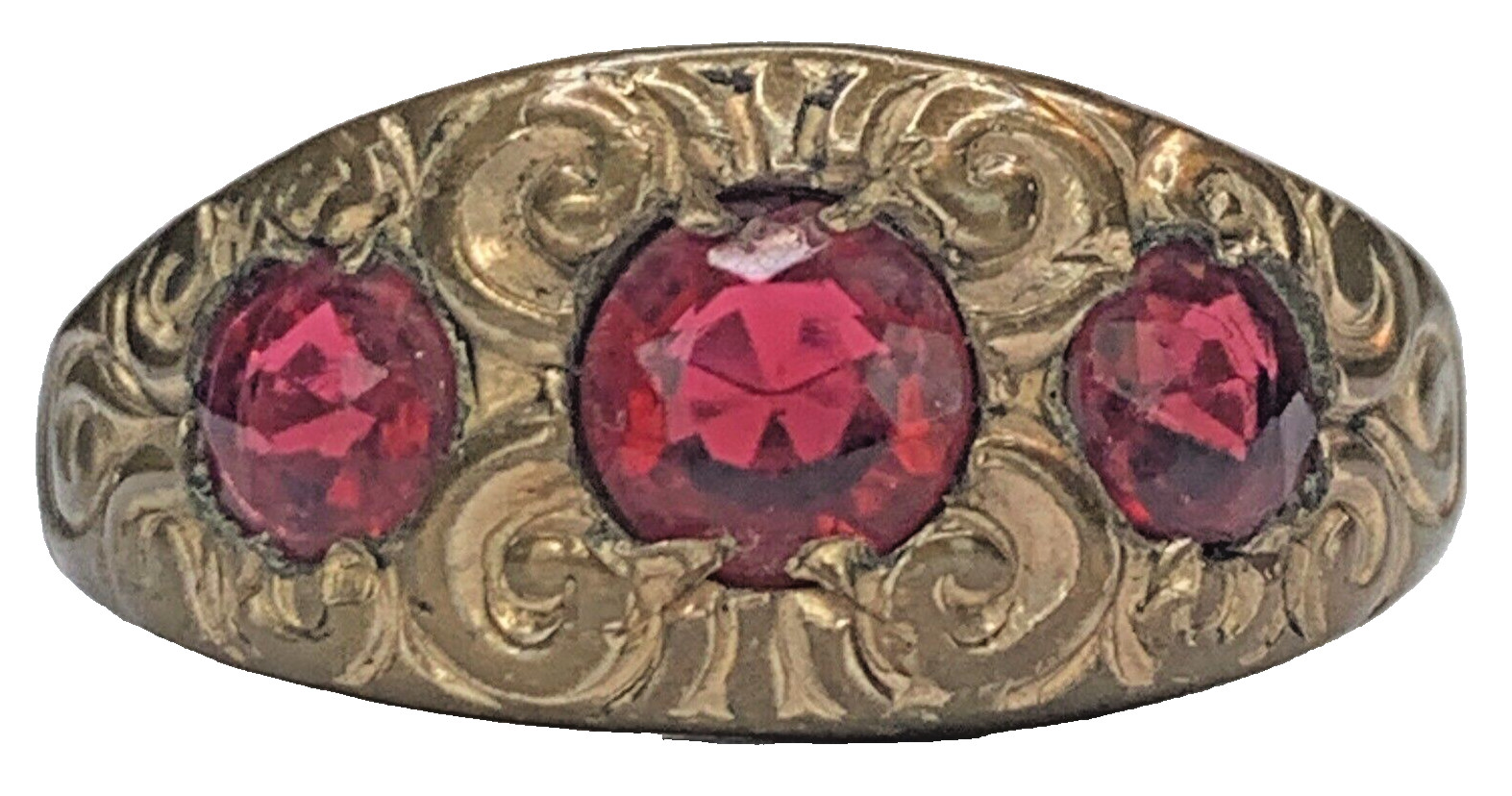 Antique Victorian EMCO Gold Filled GF Past Present Future Red Paste Ring SZ 11