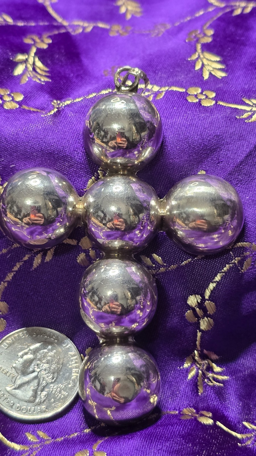Vintage Taxco Mexico Sterling Silver Modernist Bubble Cross Pendant 25.22g 3.5″
