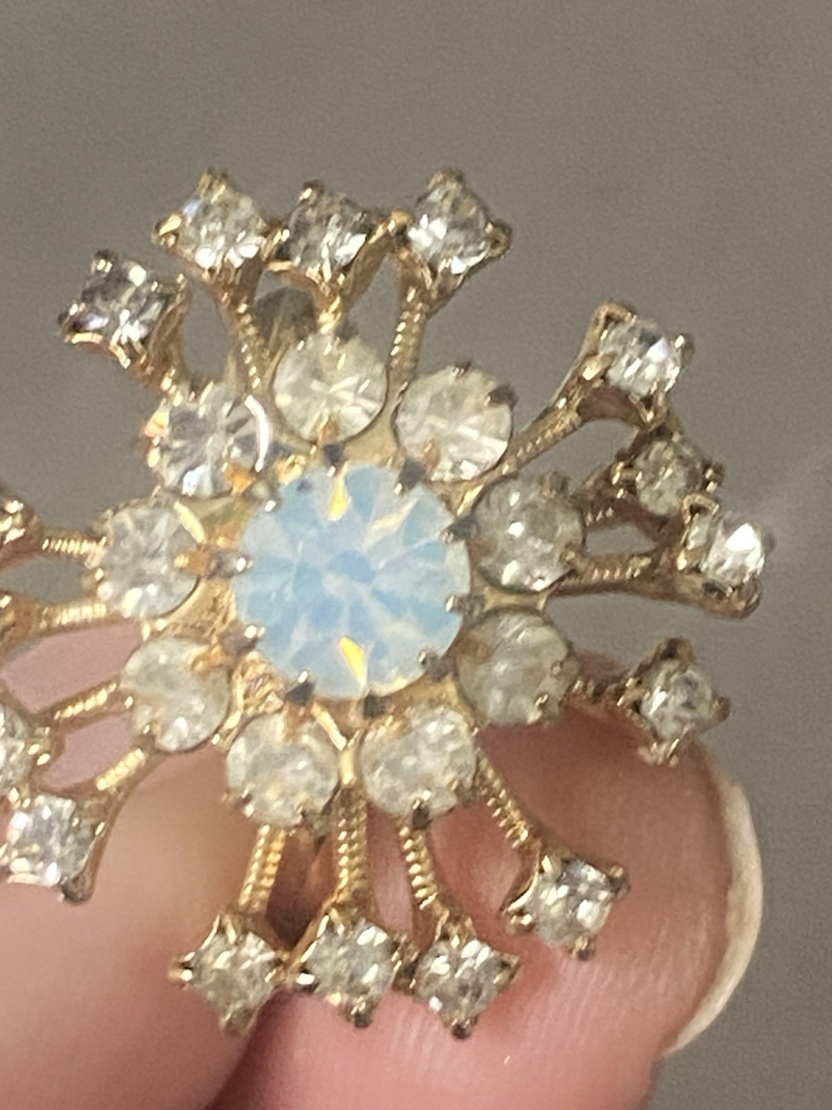 Judy Lee Brooch Clip On Earrings Opalite Opaline Moonglow Glass Rhinestone Demi