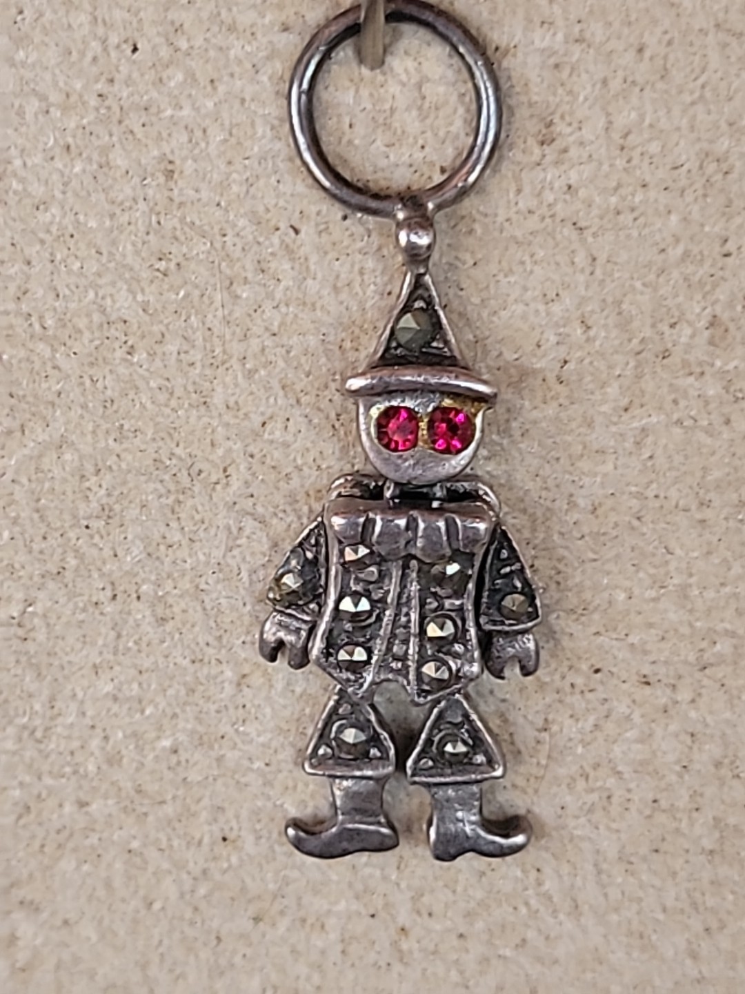 Vintage 925 Sterling Silver Articulating Clown w/Stones Charm Pendant Excellent