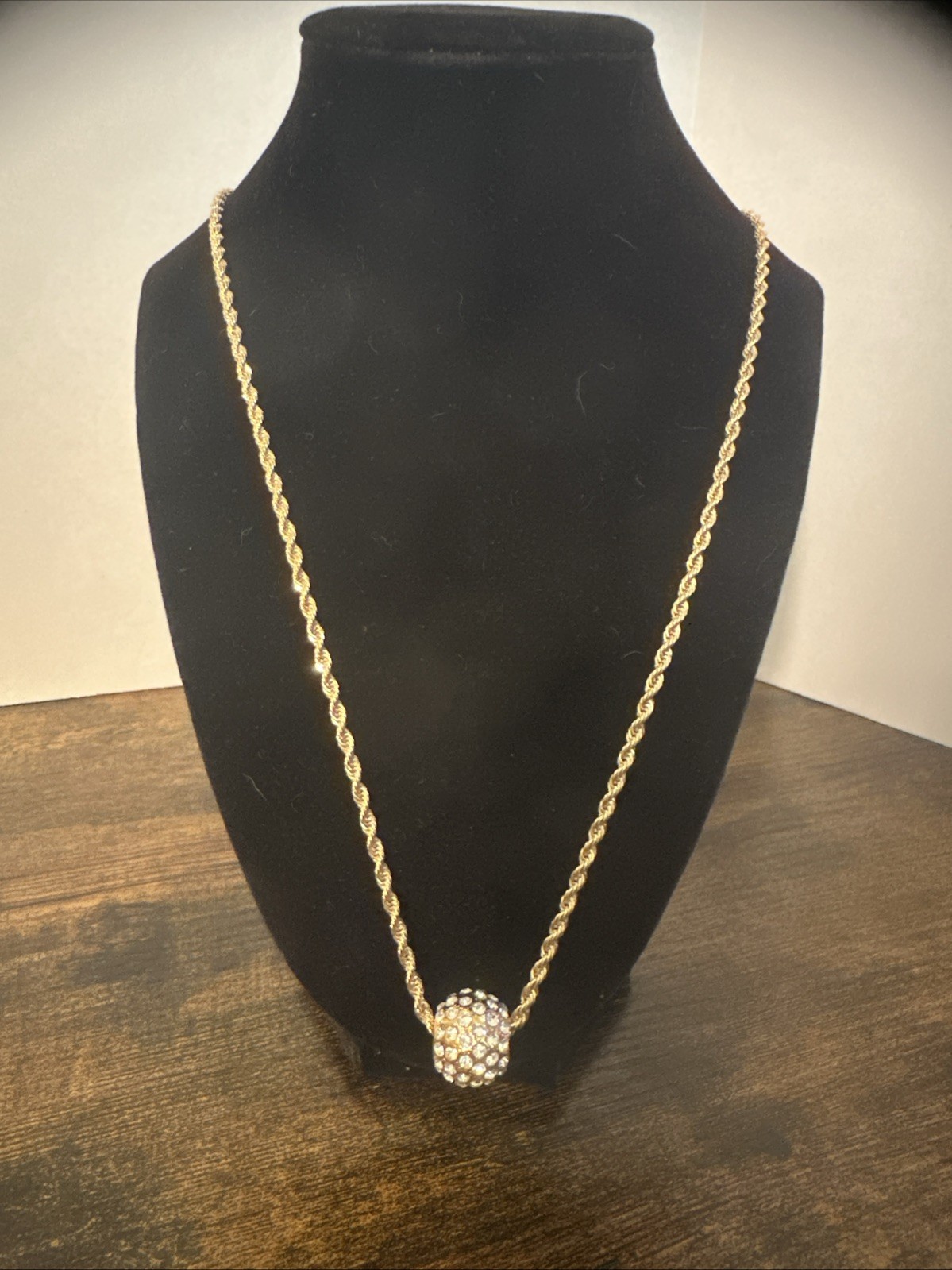 Vintage Added Attractions Gold Tone Pave Rhinestone Ball Slide Pendant Necklace