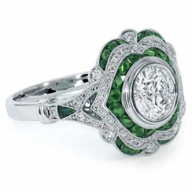 Vintage Art Deco Style 3Ct Lab Created Diamond Engagement 14K White Gold FN Ring