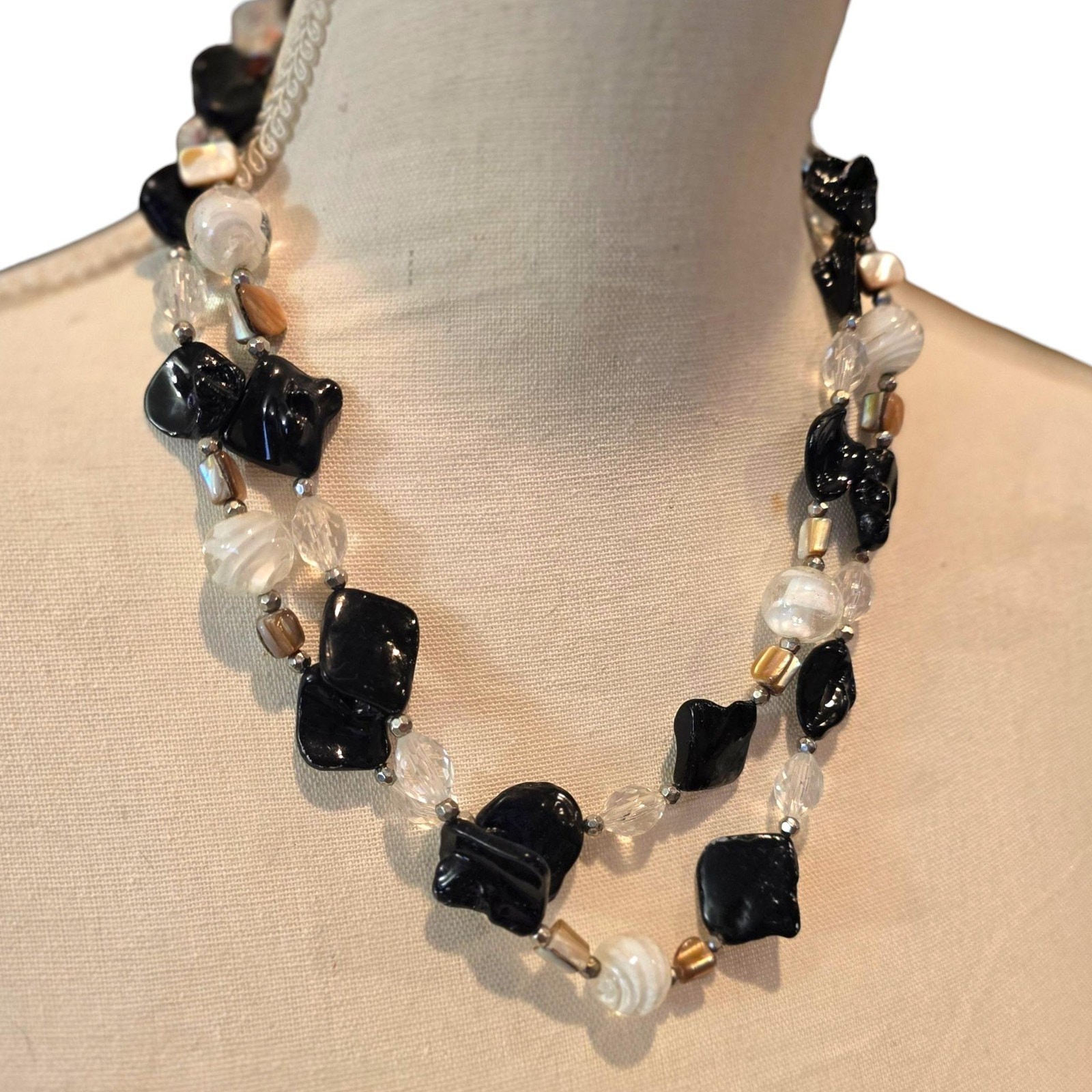Vintage Necklace Chunky Beaded Statement Double Strand 18″ Layered SKU 2517